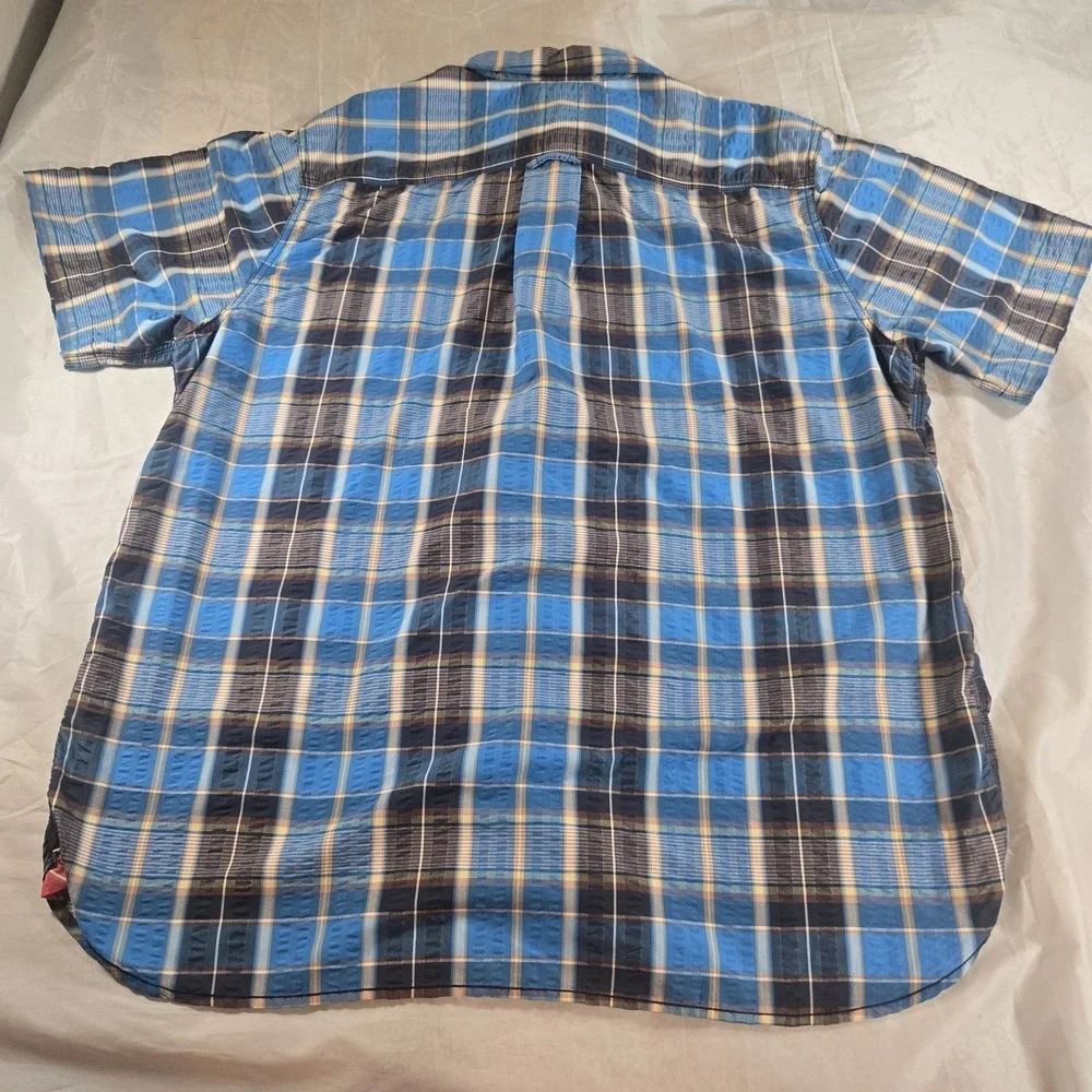 The North Face Mens Blue Plaid Seersucker Short Sleeve Button Shirt Size XXL